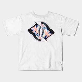 Union Jack Flag Dr Martens Boots on White Kids T-Shirt